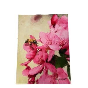 Art Print on Mounted Canvas Buzz n Blossoms Honey Bees Pink Flowers 8x11 Wall